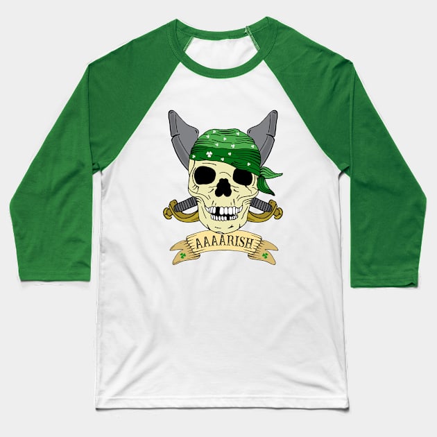 Funny Irish Pirate Skull Character Baseball T-Shirt by HotHibiscus